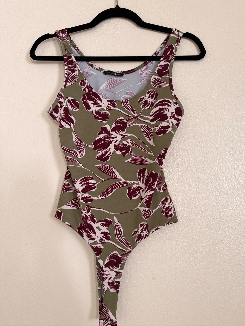 Olive Green & Burgundy Floral Bodysuit